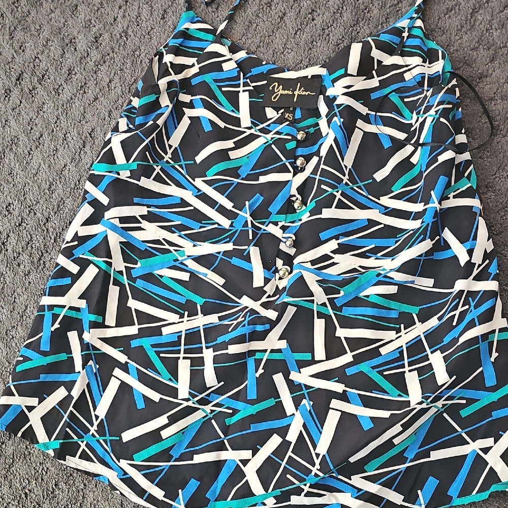 Yumi Kim Black and Blue Geometric Camisole